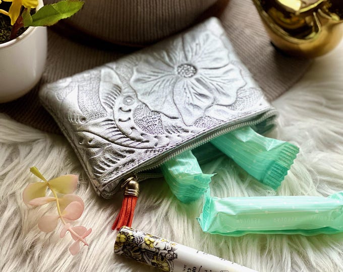 Genuine Leather Makeup Bag: Small Zipper Pouch for Purse