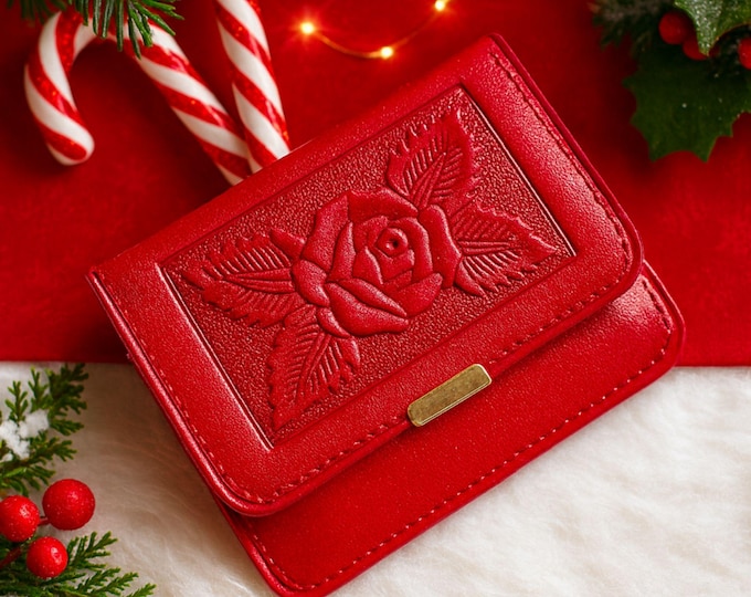 Small Leather Wallet for Women • Handmade Keyring Wallet • Cute Mini Wallet • Personalized Christmas Gift • Stocking Stuffer for Her