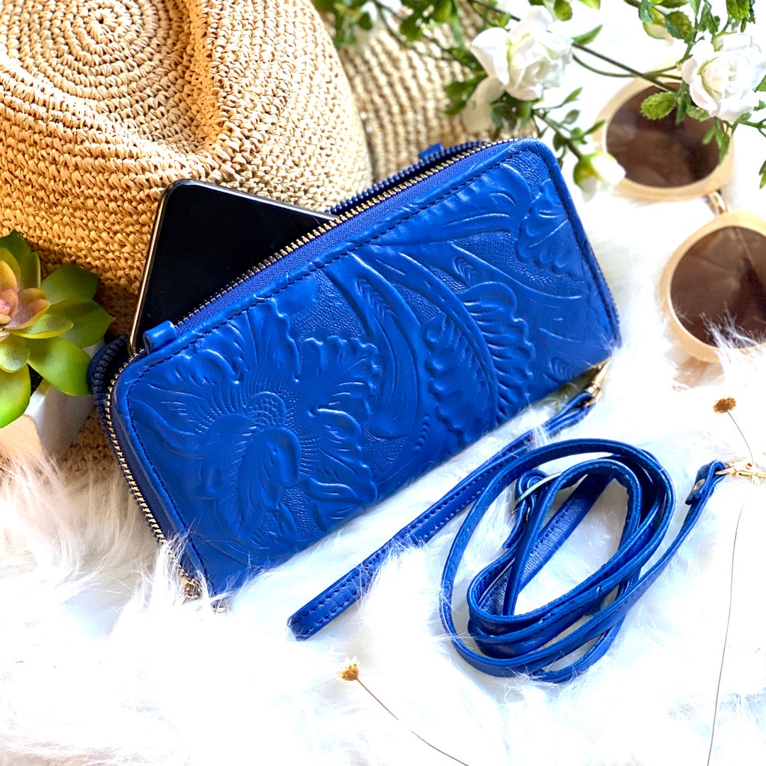 Handcrafted Zip Around Wristlet Wallet Floral Crossbody Bag Wristlet ...