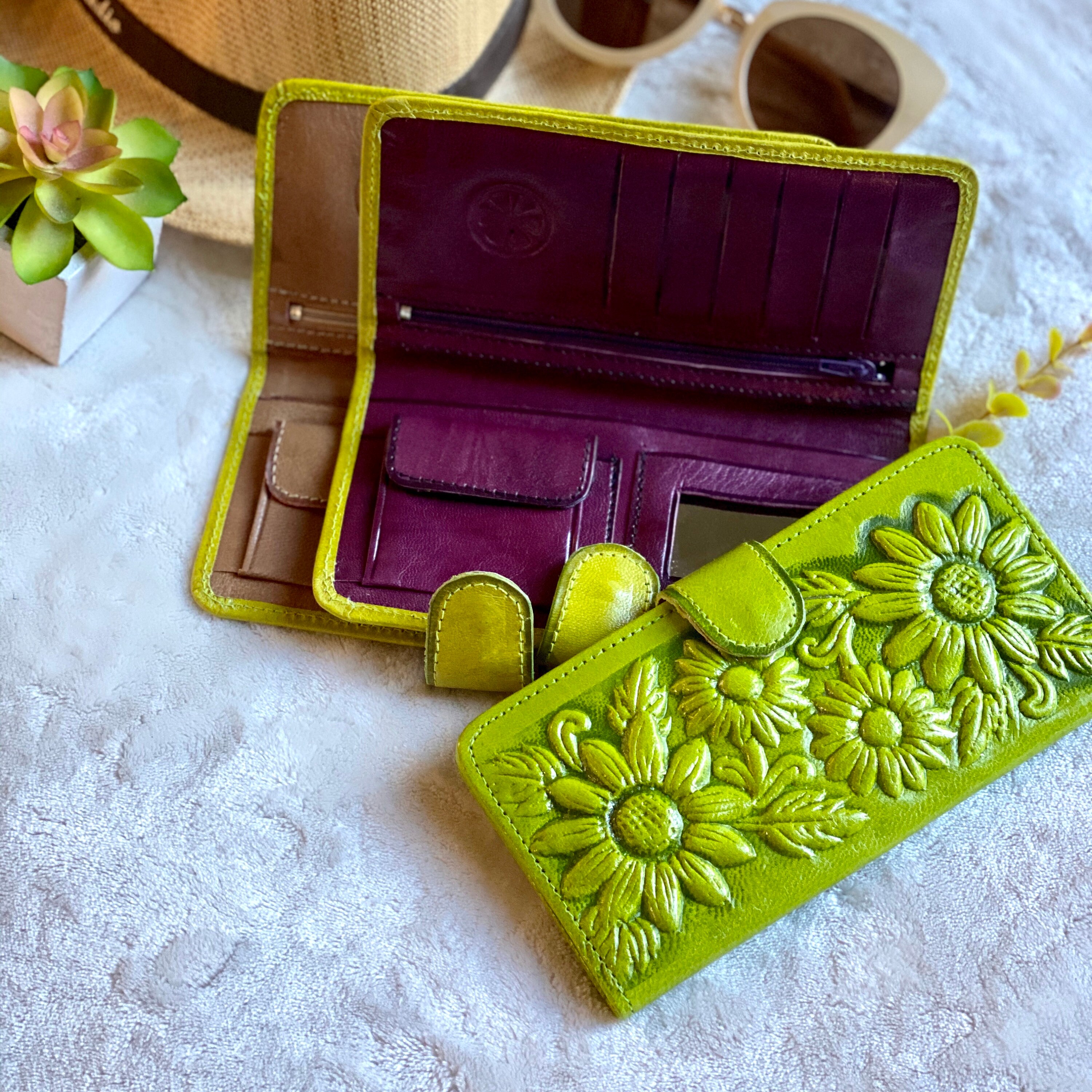 Handcrafted Sunflowers Leather Wallets for Woman Gifts for her