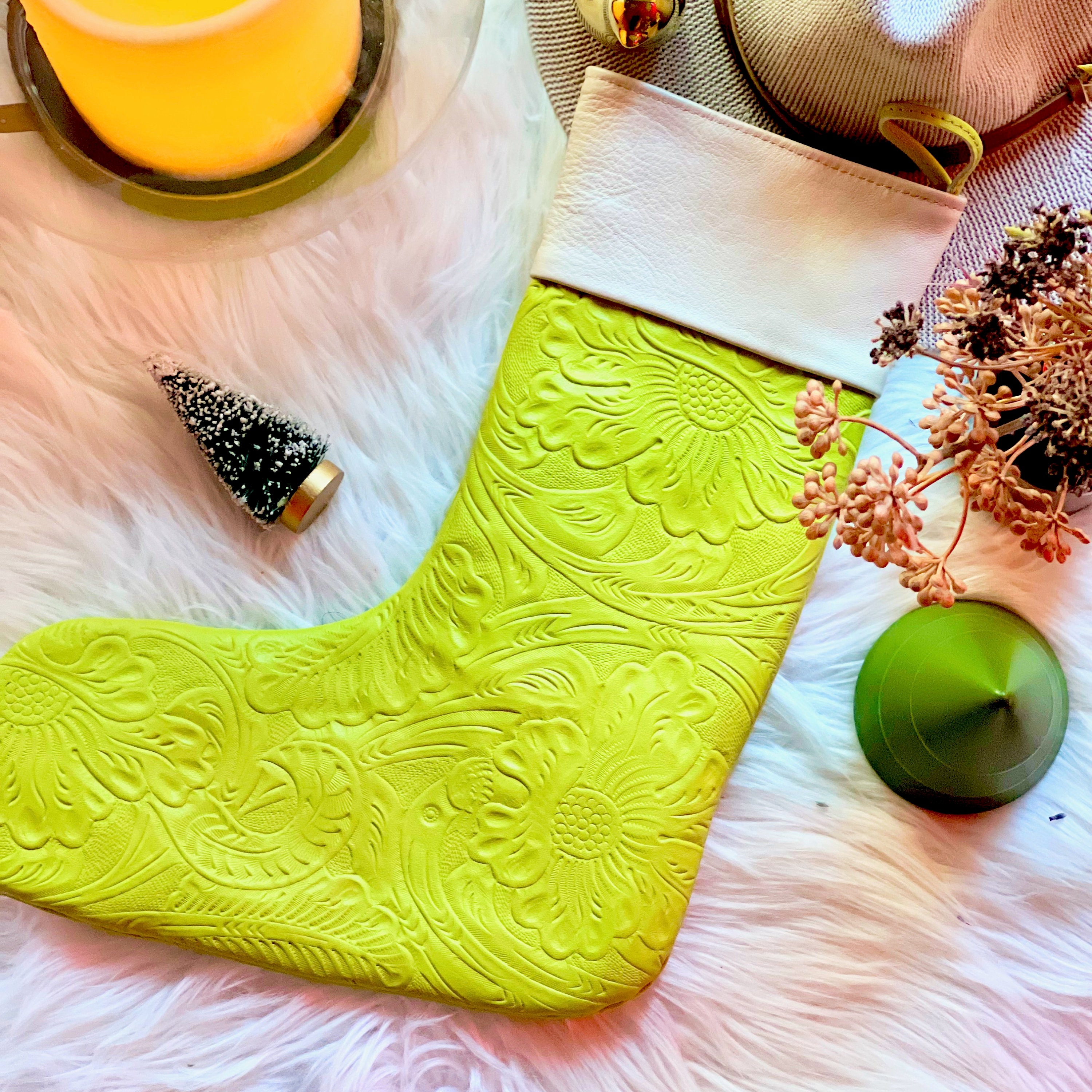 Embossed leather Christmas Stockings • Personalized Christmas