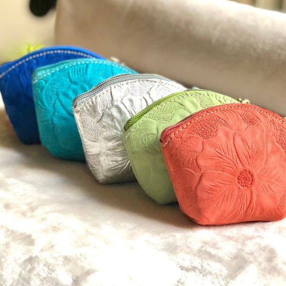 Embossed leather pouch • Cord Organizer •  Small makeup bag • Personalized gifts