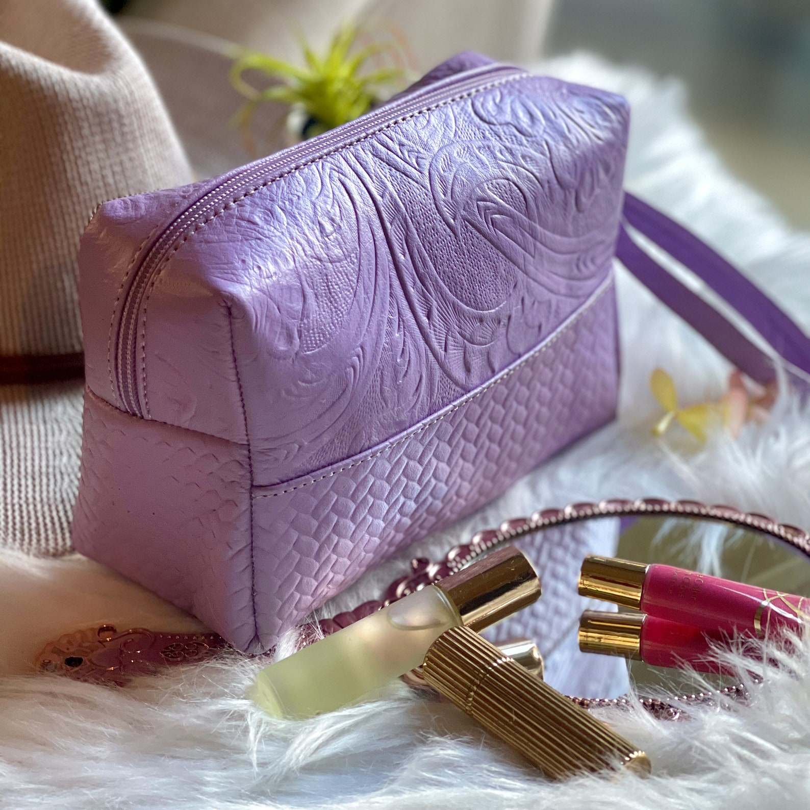 Handmade Cosmetic Bag Leather embossed Makeup BagGift for Etsy