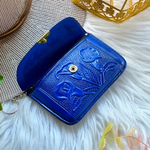 blue leather Vintage Style leather key ring coin purse • Key pouch • Key ring wallet • small wallet • gifts for women