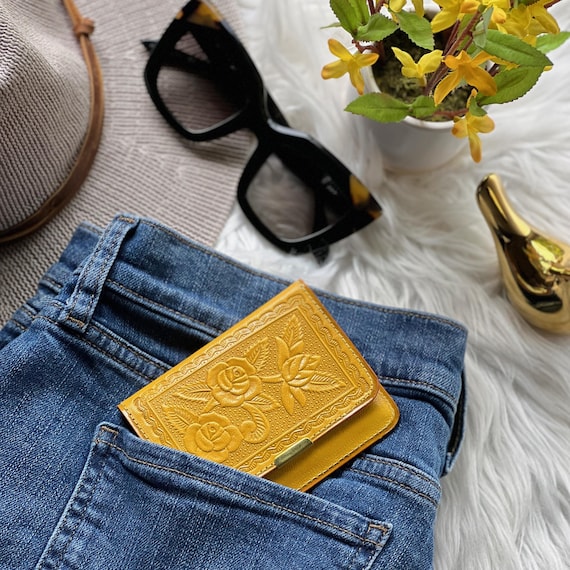 Handmade Leather Wallet -  Women's Floral Embossed Small Wallet, Personalized Gift
