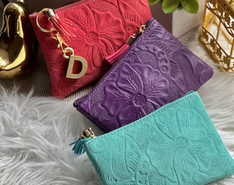 Leather Zipper pouch  • Leather small makeup bag for purse • Small leather bag • Cosmetic bag • zipper bag • woman pouch