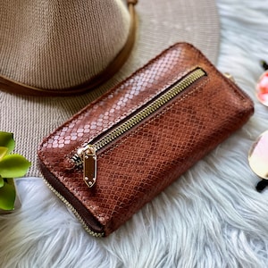Personalized Women's Leather Zip Wallet - Faux Snakeskin - Leather gifts