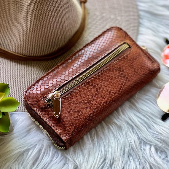 Personalized Women's Leather Zip Wallet - Faux Snakeskin - Leather gifts