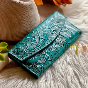 Bohemian tooled leather women wallets • wallets for women • gifts for her
