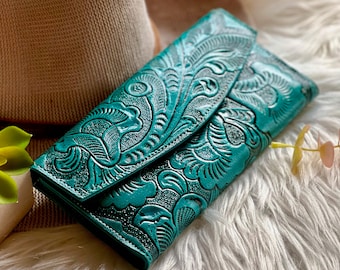 Bohemian tooled leather women wallets • wallets for women • gifts for her