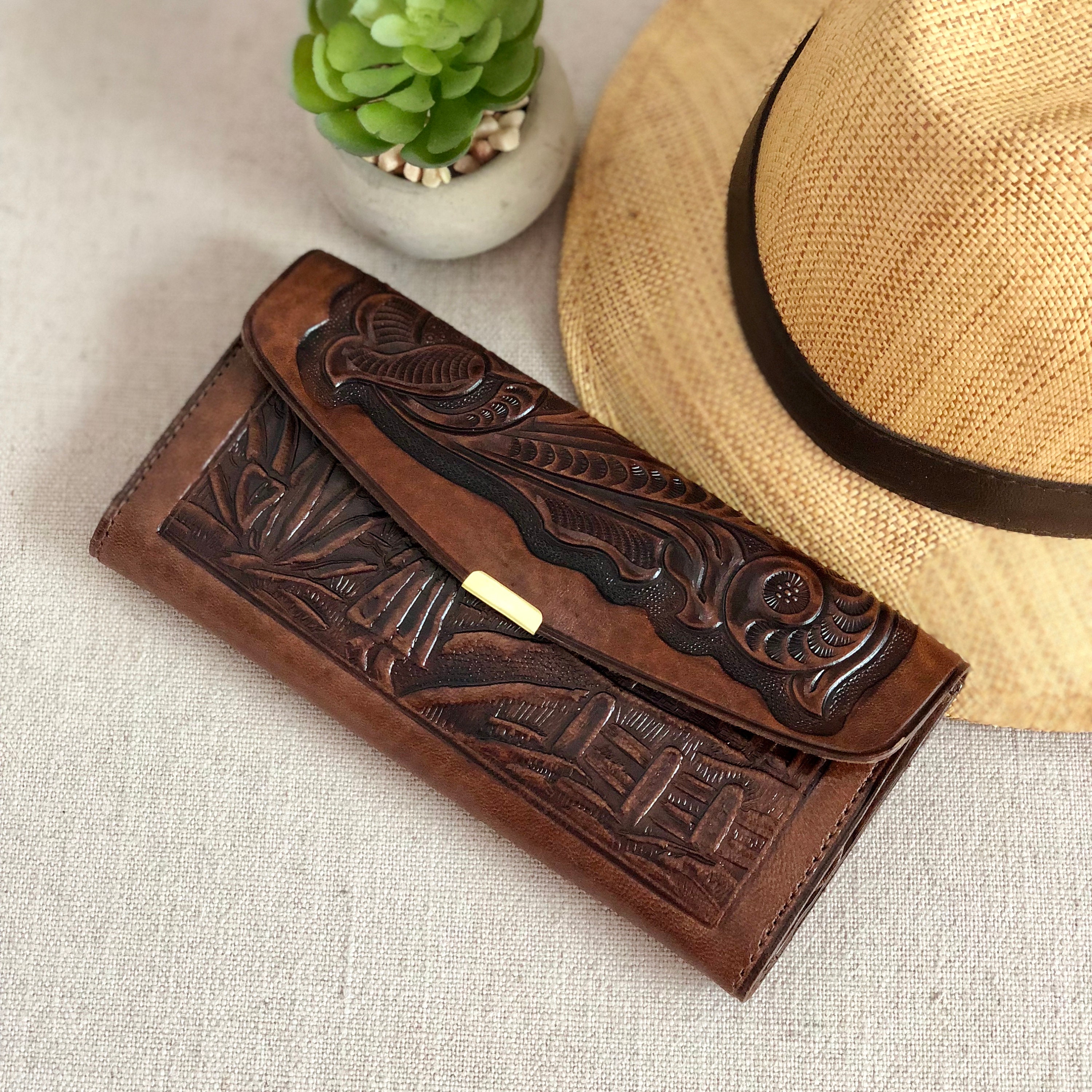 Brown Leather Wallet*Women's Leather Wallet*Tooled Leather Wallet