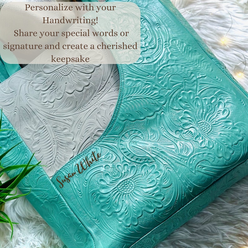 Personalized leather tote bag with engraved initials — custom pickleball gift for her