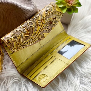 Boho handcrafted leather woman wallets • Tooled leather wallets • long wallets for women • leather gifts