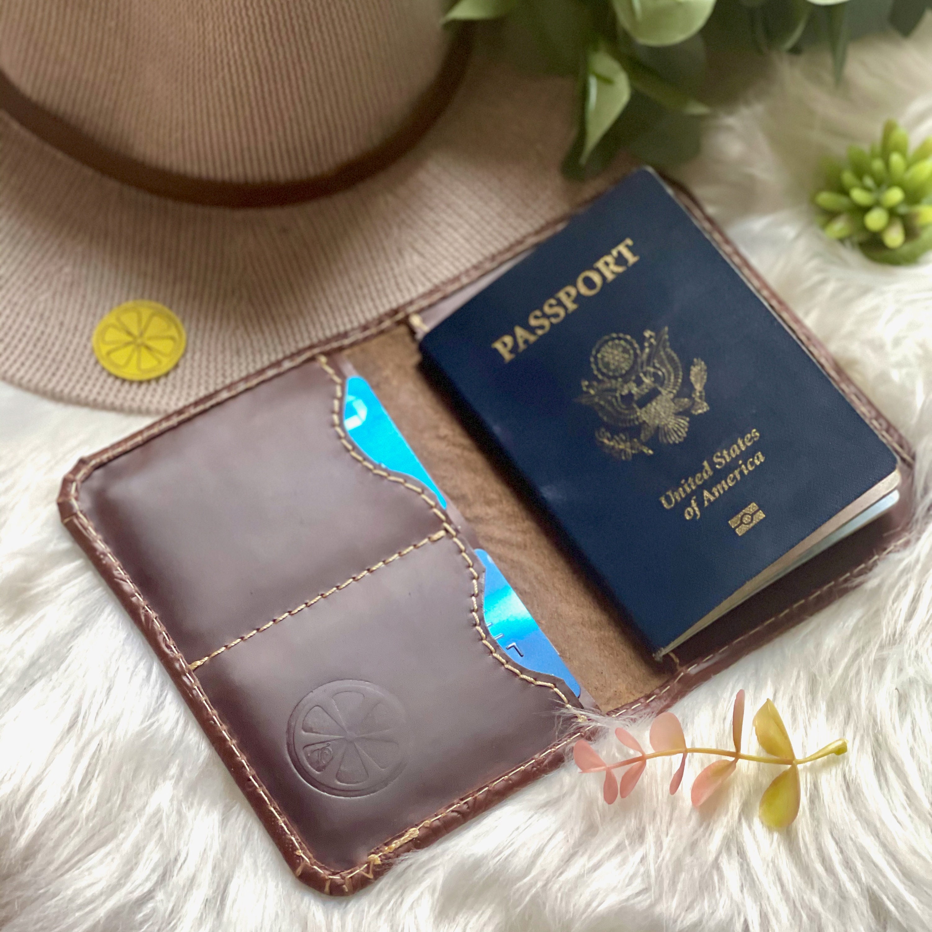 Boho western sustainable leather passport holder • tooled leather
