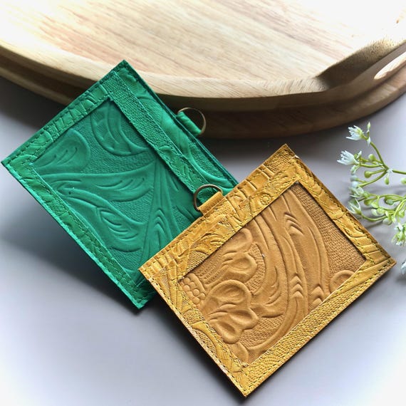 Handmade Tooled Leather ID Holder: Sustainable Leather Card Cover