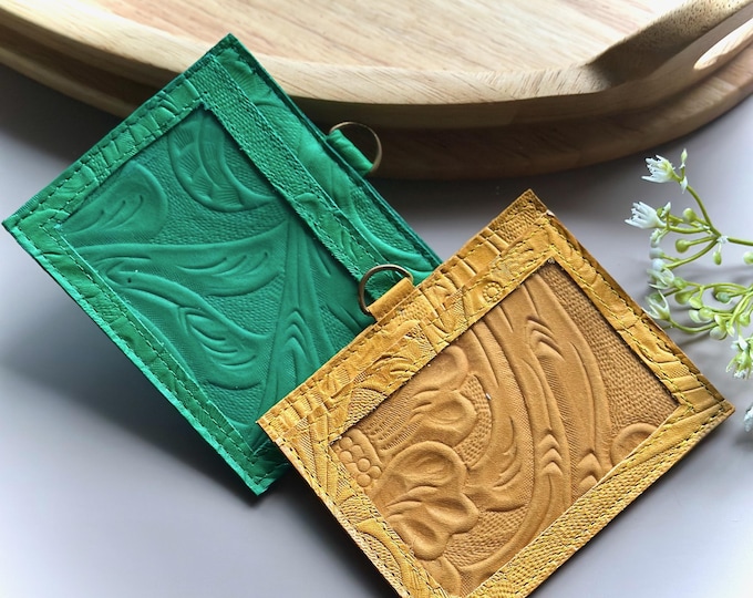 Handmade Tooled Leather ID Holder: Sustainable Leather Card Cover