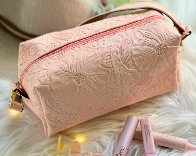Authentic Leather Makeup Bag • Handmade Cosmetic Bag • Personalized gifts for her