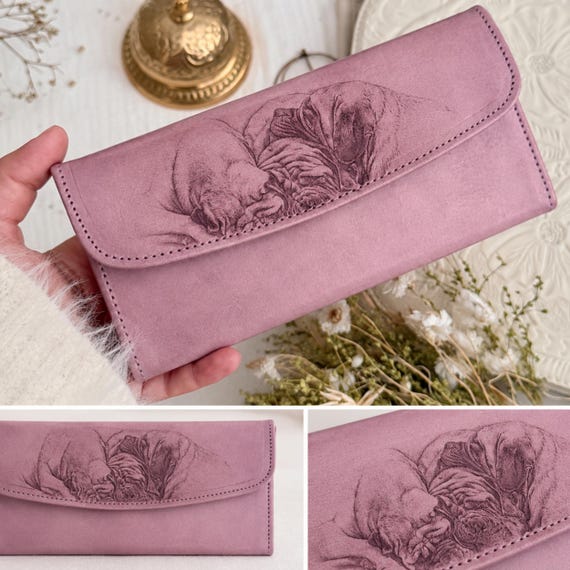 Custom Pet Portrait Leather Wallet -Personalized Pet Photo Gift - Engraved Wallet for Women - Dog Mom Gift - Pet Memorial Gift