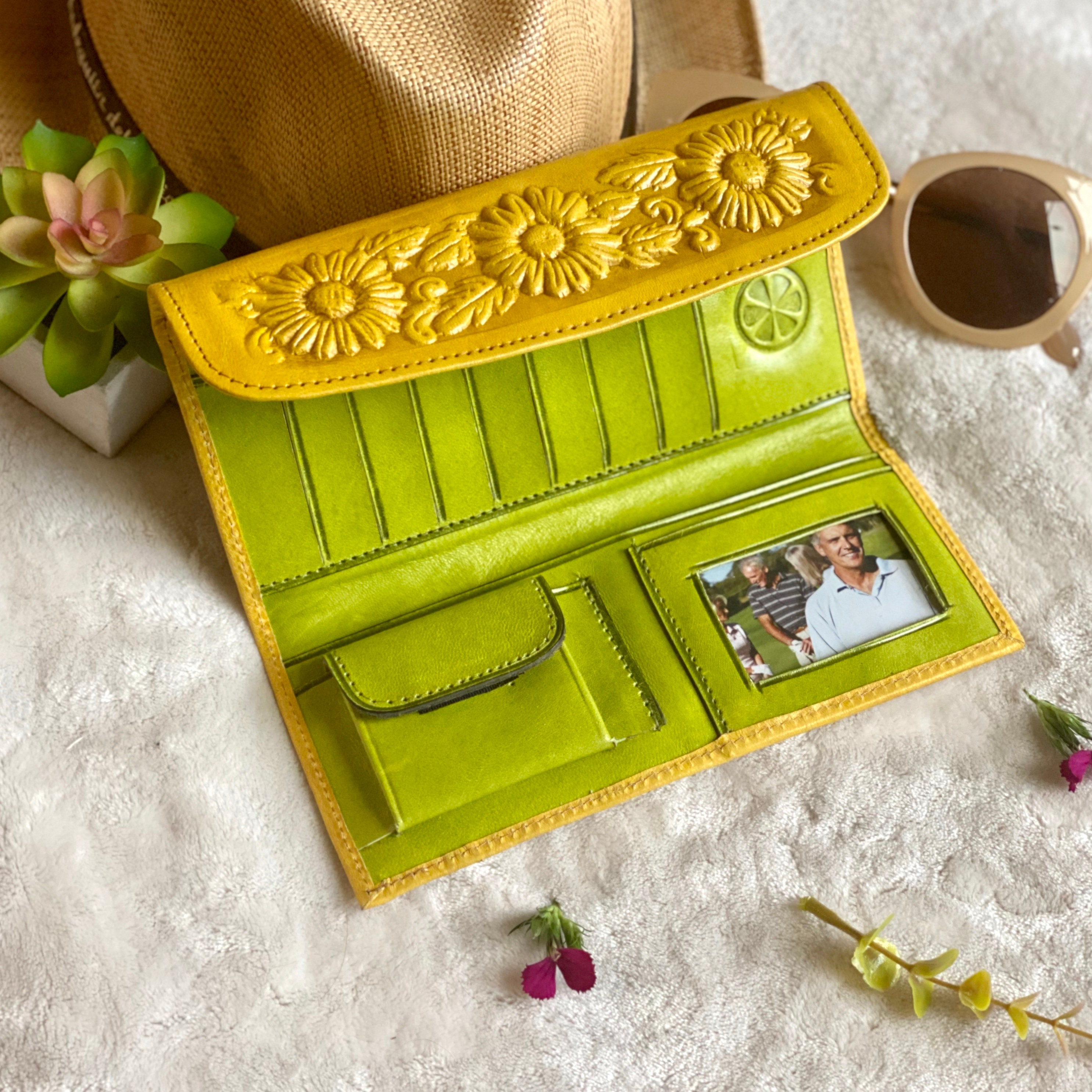 Handmade Leather Sunflowers Wallets for Women Bohemian Wallet Tooled