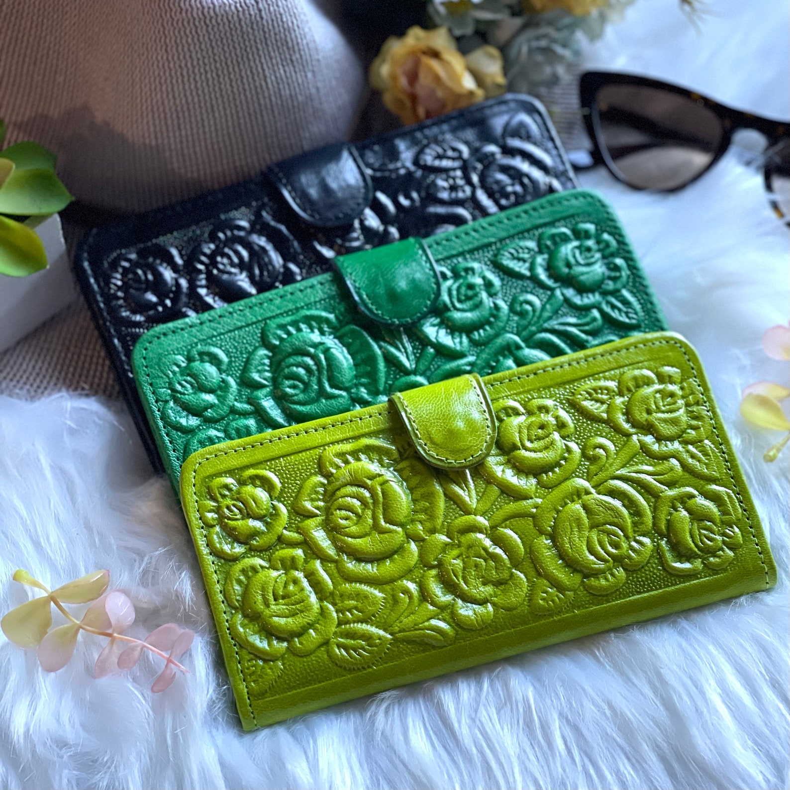 Handmade Carved Leather Woman Wallet woman Leather Wallet Etsy