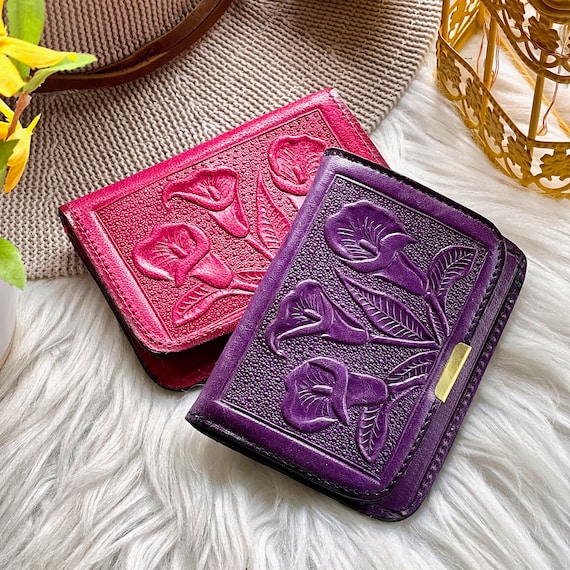 Handcrafted Embossed Floral Leather Wallet: Small Women's Wallet