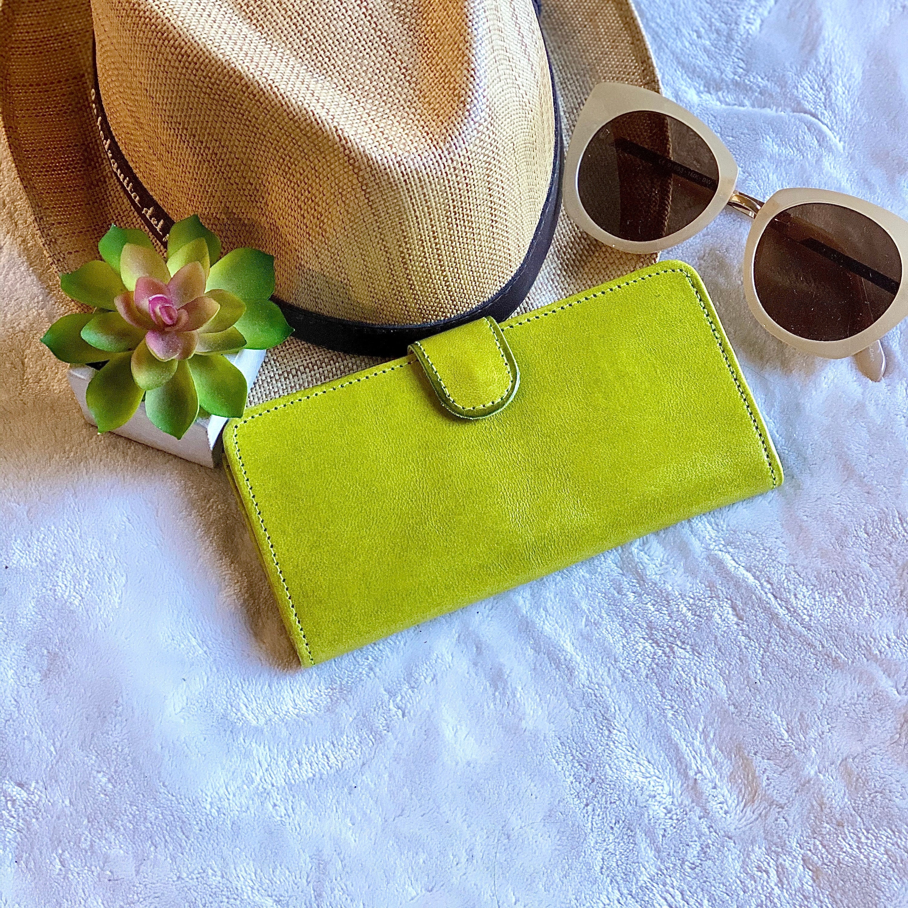 Handmade lime green wallet woman Leather woman wallet small wallet