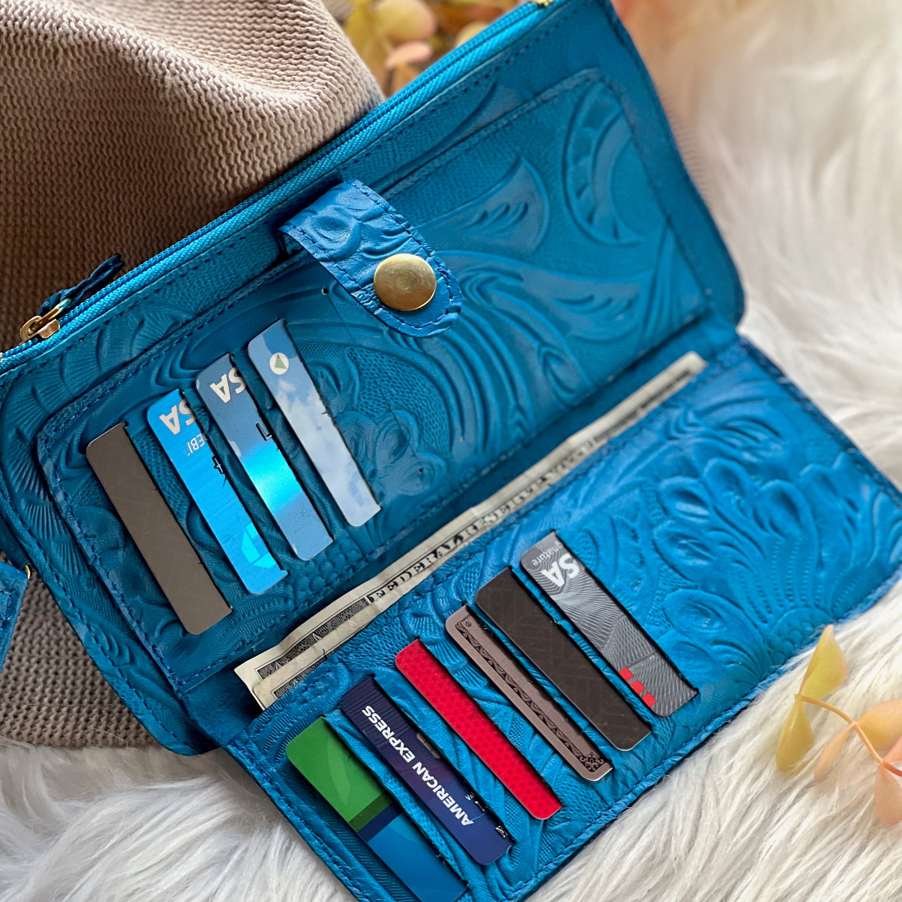 Embossed soft leather wallets for women • bohemian wallet • wristlet