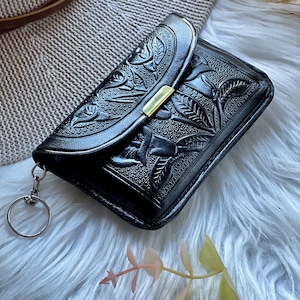 black leather Vintage Style leather key ring coin purse • Key pouch • Key ring wallet • small wallet • gifts for women