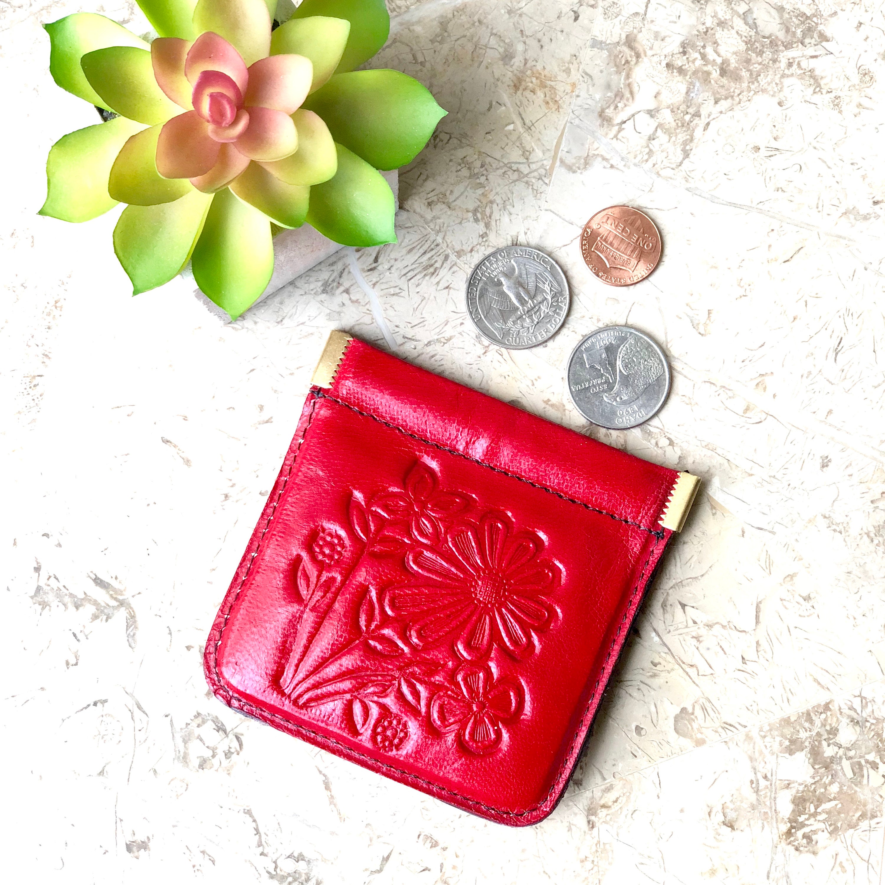 Leather Headphone Case, Tooled Leather coin purse, Tooled Leather