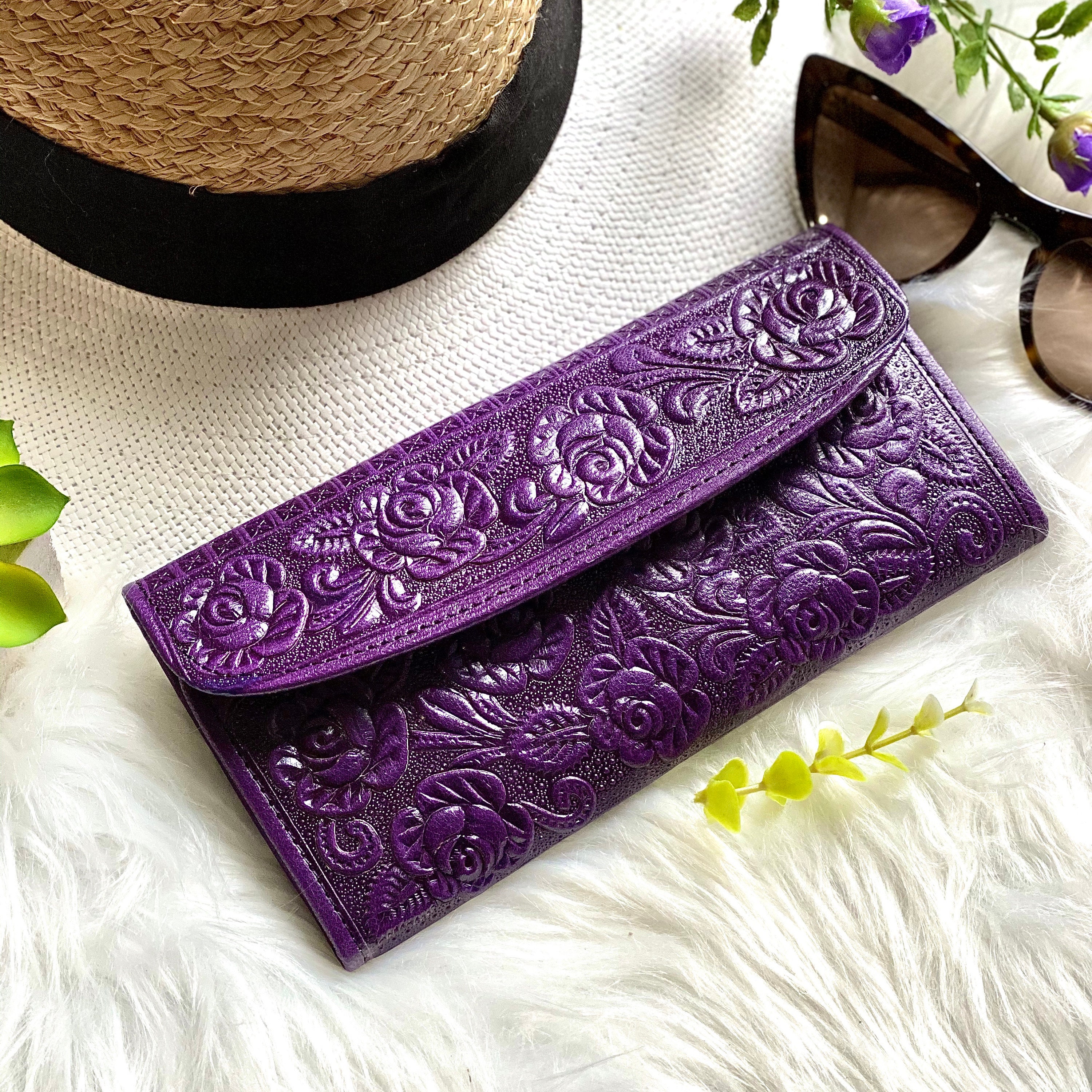 Purple Embossed leather wallets for women- Leather woman wallet -wallet ...