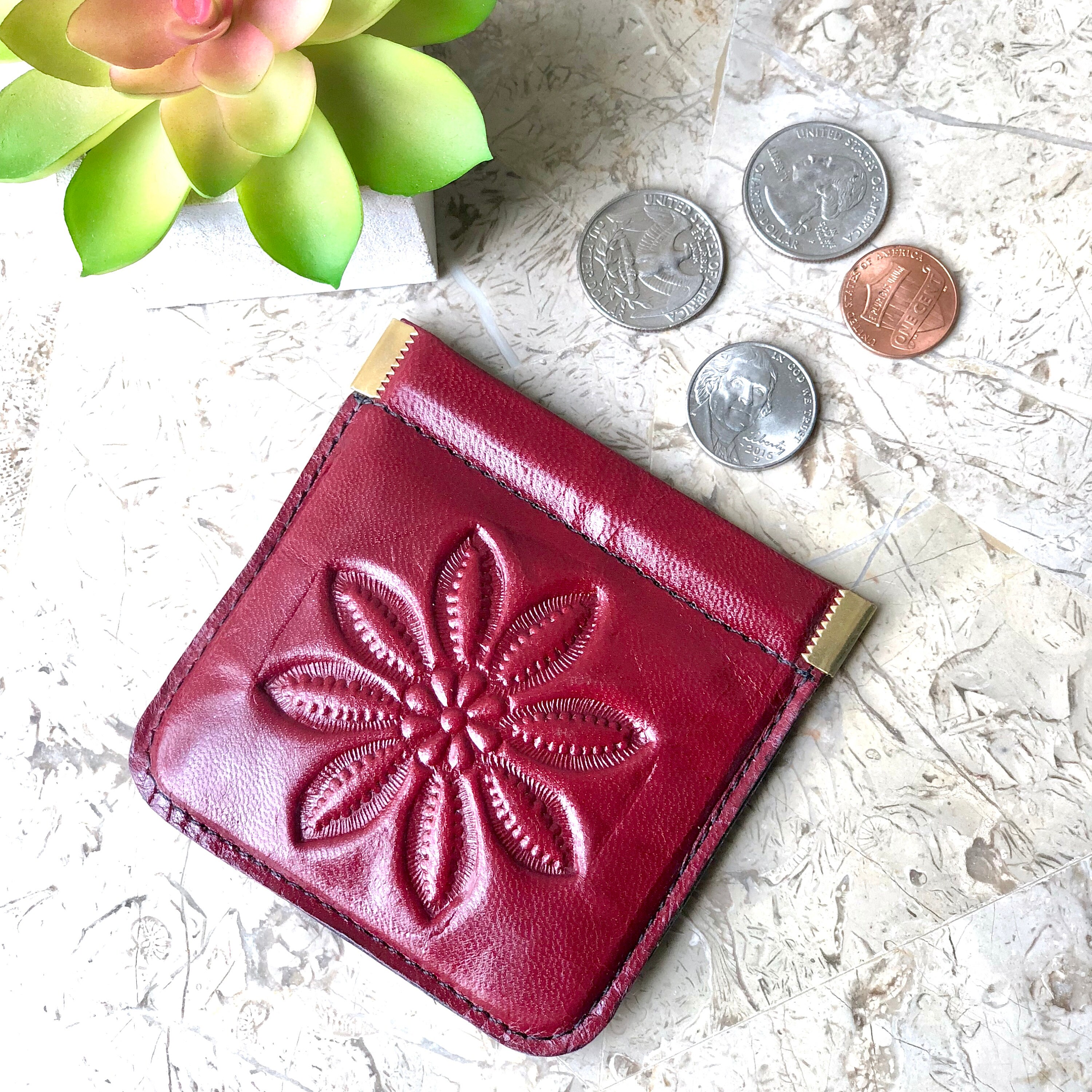 Leather Headphone Case, Tooled Leather coin purse, Tooled Leather
