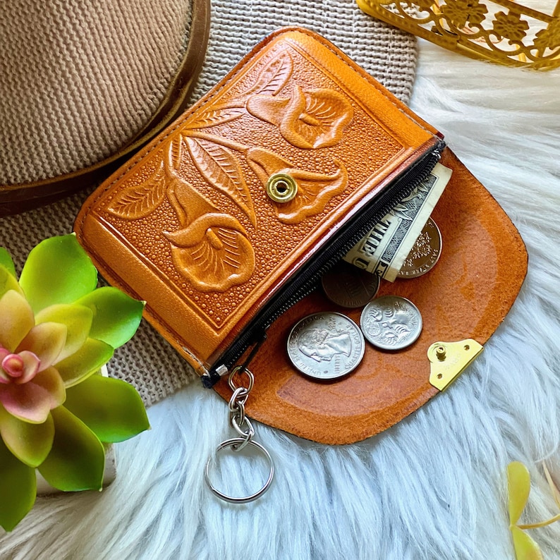 Vintage Style leather key ring coin purse • Key pouch • Key ring wallet • small wallet • gifts for women