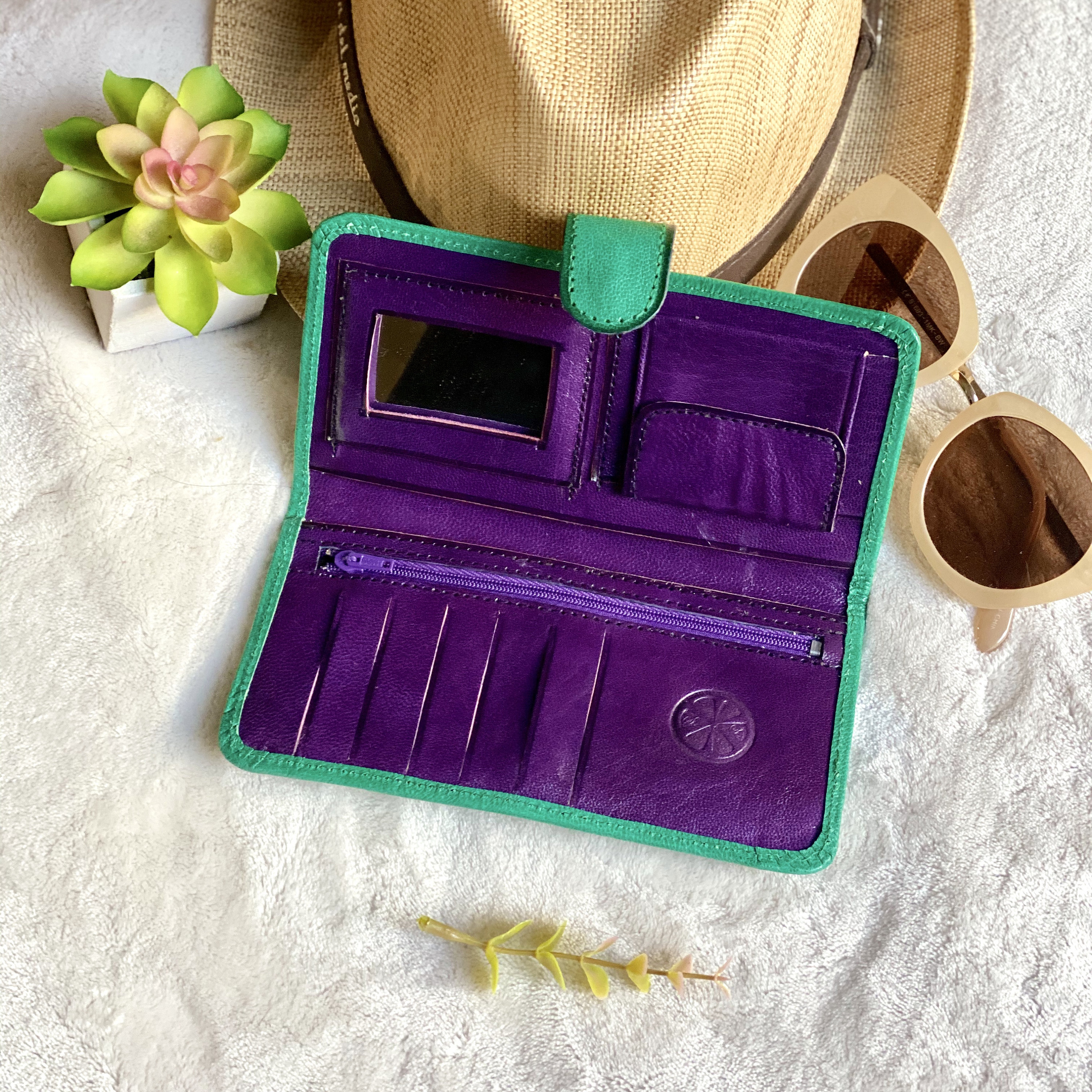 Handmade leather bicolor woman walletsleather wallets women's wallets for women green