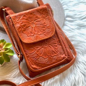 Weiche authentische Leder Crossbody-Brieftasche • Geldbörse Crossbody • Handytasche aus Leder • Geschenk zum Muttertag