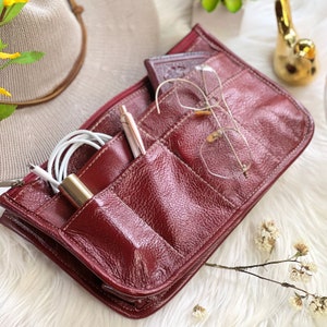 Organizador de bolso de cuero, inserto para bolso con cremallera, regalo de cuero personalizado para ella