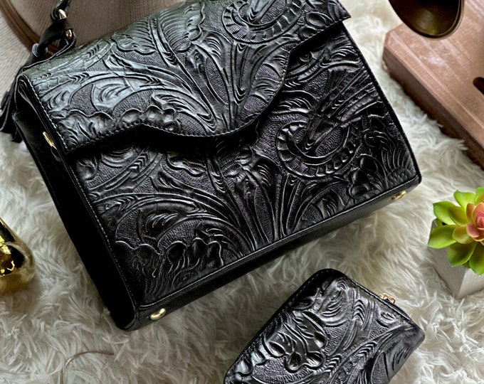 Vintage Style Leather Doctor Bag and Wallet Set • Personalized gifts for women