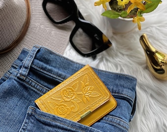 Handmade Leather Wallet -  Women's Floral Embossed Small Wallet, Personalized Gift