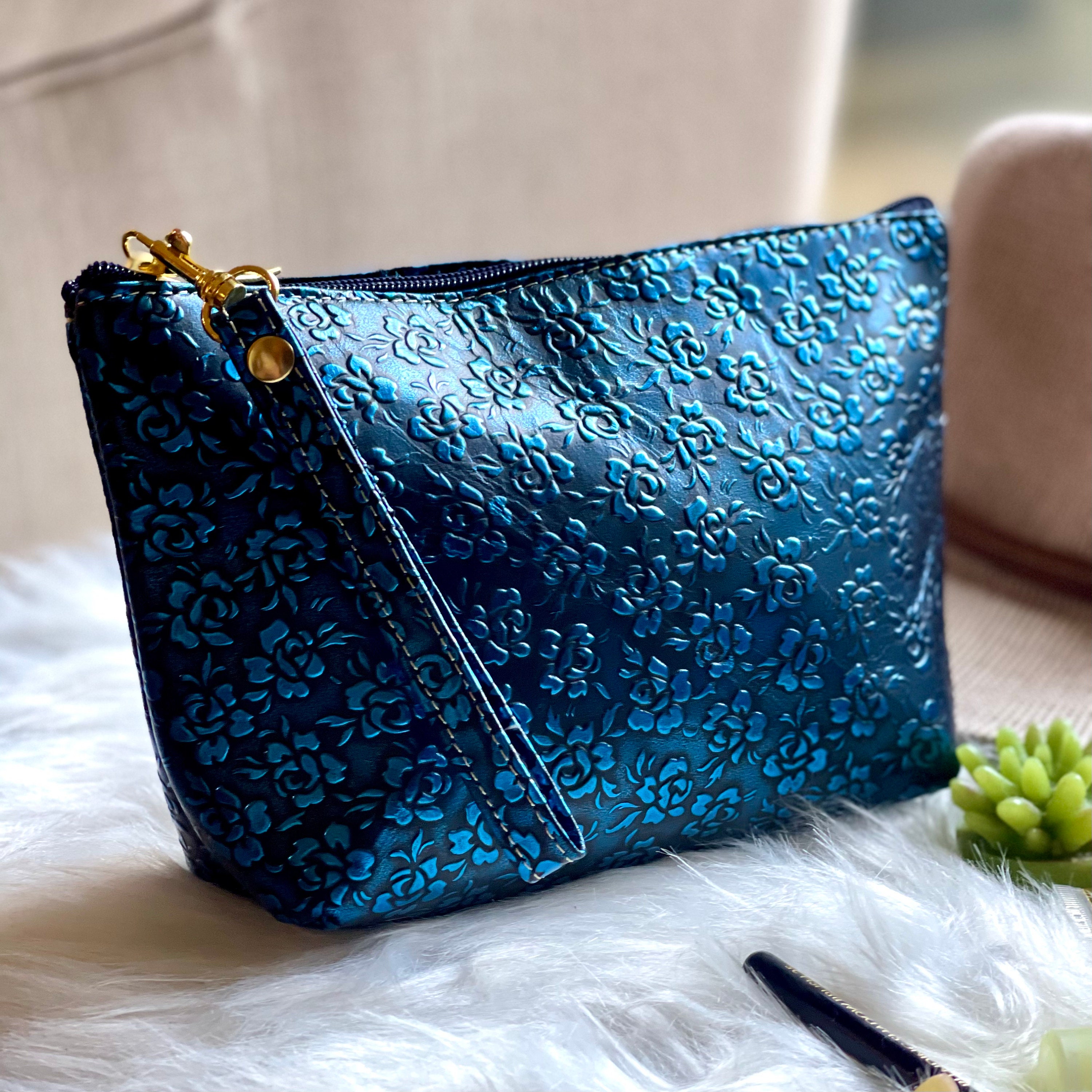 Handmade Embossed Leather Makeup BagsGifts for herCosmetic Bag
