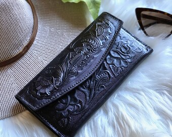 Tooled Roses wallet for woman • woman wallet leather • gift for her • wallets for women