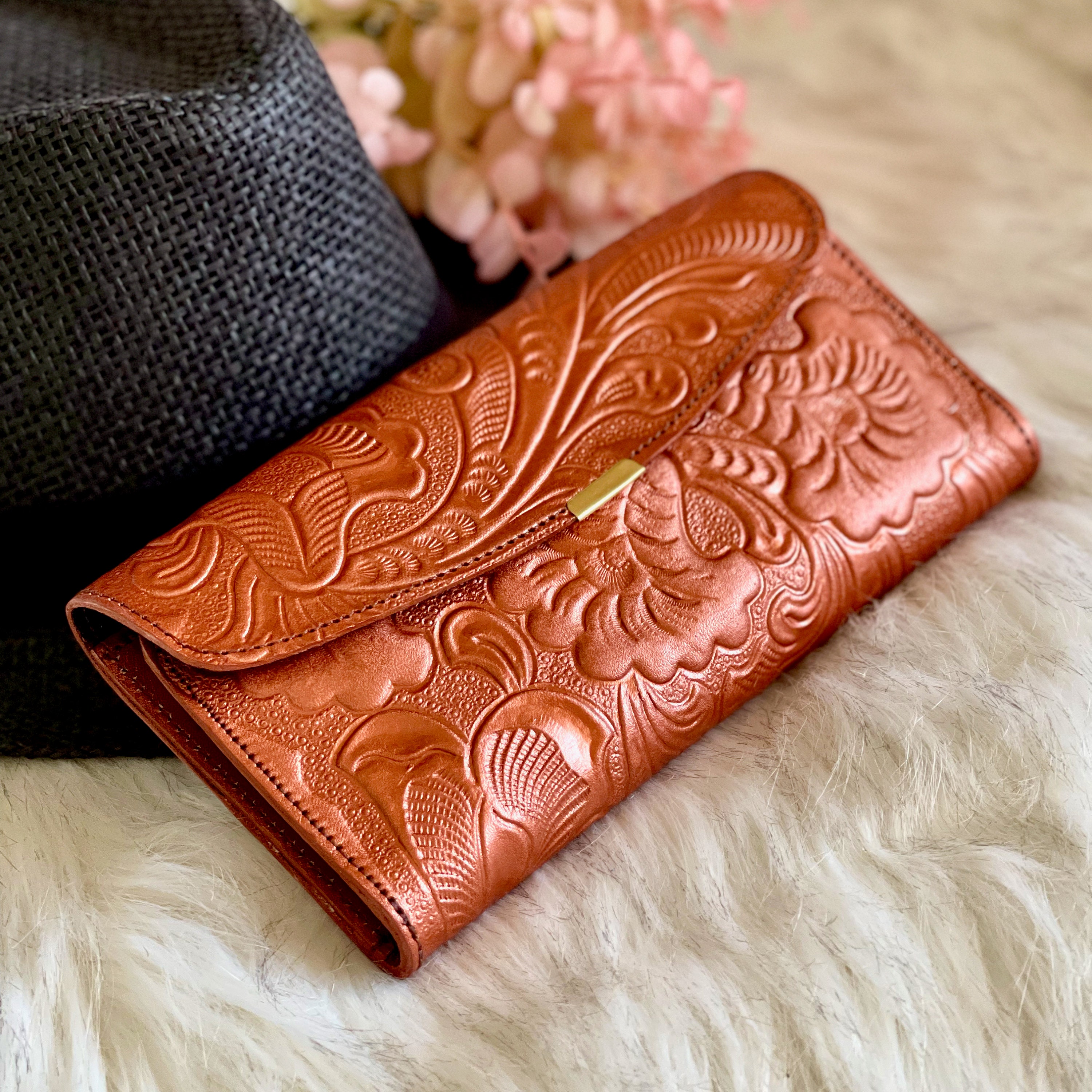 Embossed Leather trifold Wallets for Women • Personalized Gifts for Her