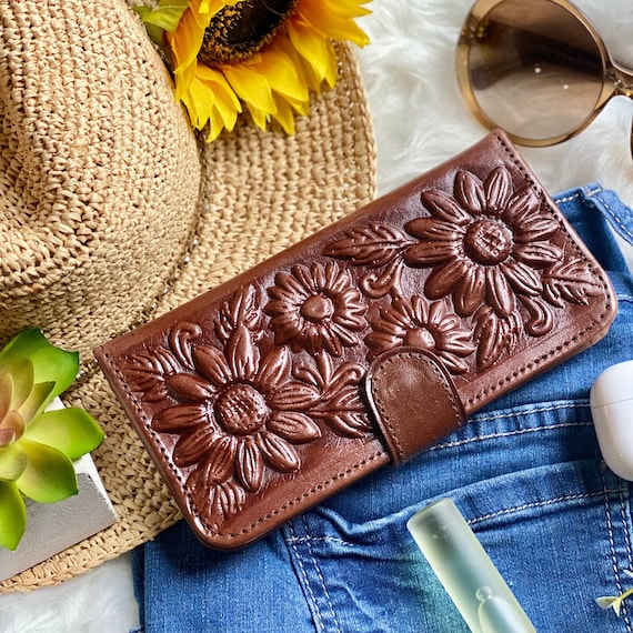 Carteras de girasoles de cuero hechas mano para mujer - Etsy España