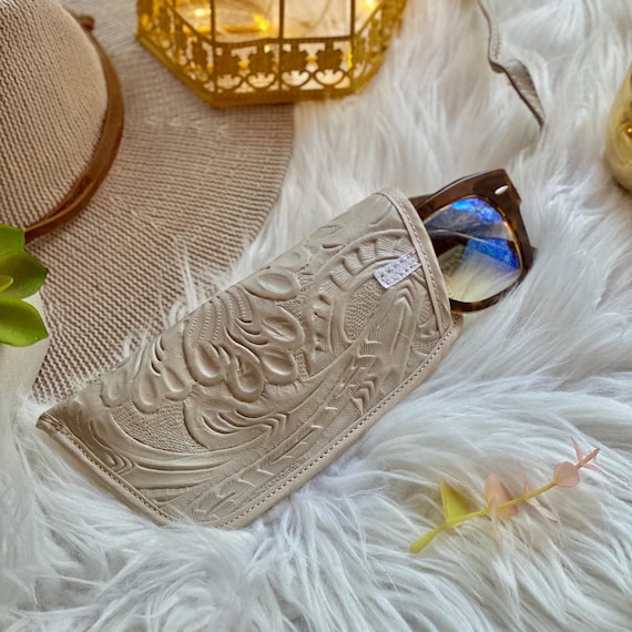 Personalized Tooled Leather Glasses Case: Handmade Eyeglass & Sunglasses Holder