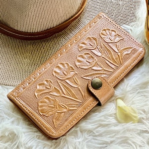 Floral Bifold Wallet for Women • Slim & Embossed Leather • Personalized Gifts • Ladies' Slim Wallet • Minimalist Design
