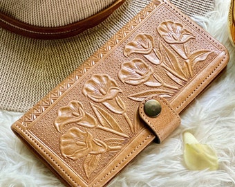 Floral Bifold Wallet for Women • Slim & Embossed Leather • Personalized Gifts • Ladies' Slim Wallet • Minimalist Design