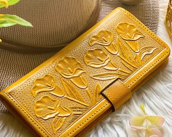 Cute sustainable leather women wallets • Personalized gifts for her • Calla Lillies flowers wallets • personalized gifts