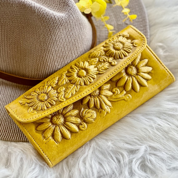Handmade Tooled Sunflower Leather Wallet • Floral Women's Wallet