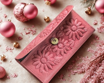 Sunflower Leather Wallet for Women: Personalized Women's Bohemian Pouch