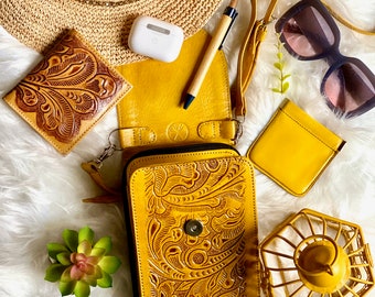 Handmade Leather Crossbody Bag - Embossed Boho Small Shoulder Purse