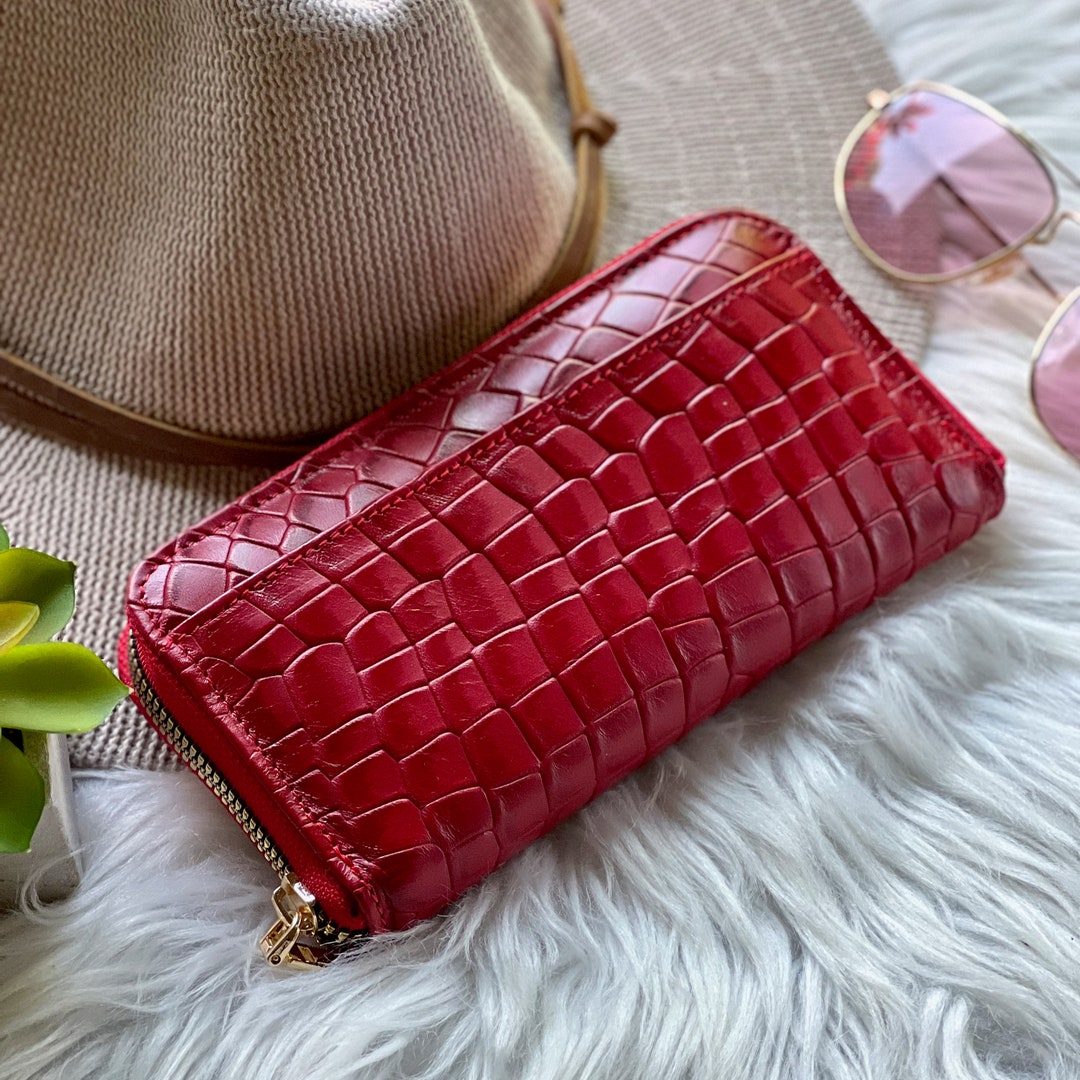 Crocodile Embossed Flap Stone Embossed Small Wallet Coin Pocket Small Purse Bi-Fold Slim Women Wallet Mini Thin,Lightweight,Multi Layer Portable,ID