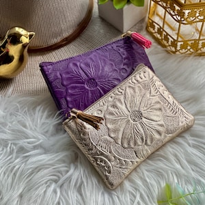 Leather small zipper pouch storage • Small leather bag • Cosmetic bag •  sustainable gifts for her
